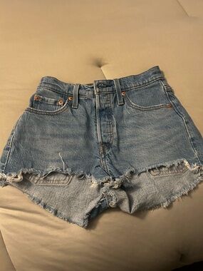 Levi's Light Blue Frayed Hem Denim Shorts